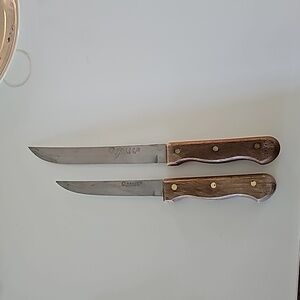 2 Cavelier by Rogers stainless steel knives with wood handle. Paring and carving